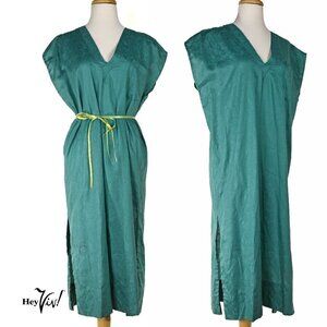 Vintage Green Sheath Dress Simple Design V Neck w Side Slits Size XL - Hey Viv